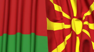 Gerçekçi kumaş dokusuna sahip BELARUS ve MACEDONIA bayrakları
