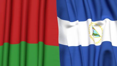 Gerçekçi kumaş dokusuna sahip Belarus ve NICARAGUA bayrağı
