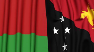 BELARUS ve PAPUA YENİ GİNEA bayrakları gerçekçi kumaş dokusuna sahip
