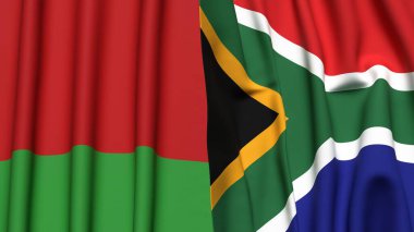Gerçekçi kumaş dokusuna sahip BELARUS ve Güney Afrika bayrakları