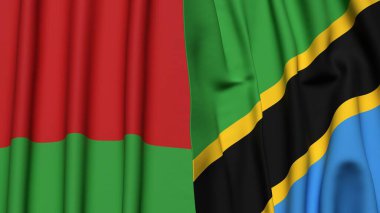 Gerçekçi kumaş dokusuna sahip Belarus ve TANZANIA bayrakları