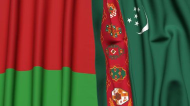 BeLARUS ve Türkmenistan 'ın gerçekçi kumaş dokusuyla bayrakları