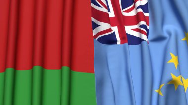 BeLARUS ve TUVALU bayrakları gerçekçi kumaş dokusuyla