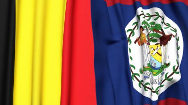 Gerçekçi kumaş dokusuna sahip Belçika ve Belçika bayrakları