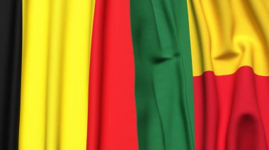 Gerçekçi kumaş dokusuna sahip BELGIUM ve BENIN bayrakları