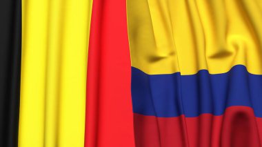 Gerçekçi kumaş dokusuna sahip Belçika ve COLOMBIA bayrakları