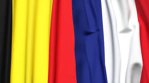 Gerçekçi kumaş desenli Belçika ve FRANCE bayrakları