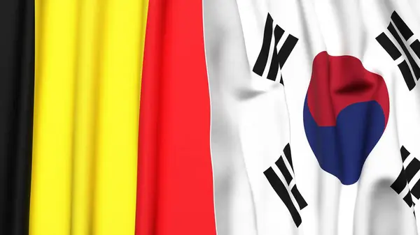 Bayraklar BELGUM ve KOREA GÜNEY Gerçekçi kumaş dokusuyla