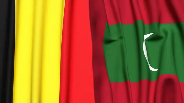 Gerçekçi kumaş dokusuna sahip Belçika ve Maldivler bayrakları