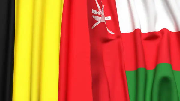Bayraklar BELGIUM ve OMAN Gerçekçi kumaş desenli