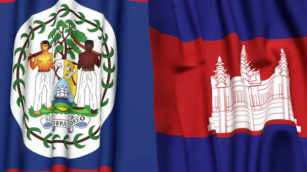 Gerçekçi kumaş dokusuna sahip BELIZE ve CAMBODIA bayrakları