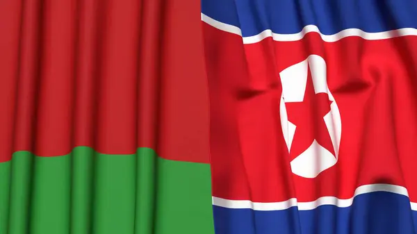 Gerçekçi kumaş dokusuna sahip Bayraklar: BELARUS ve KORE North
