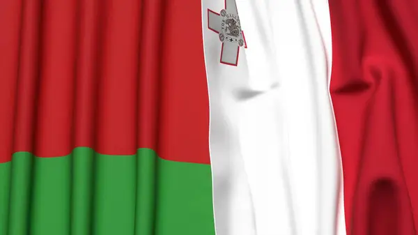 BeLARUS ve MALTA bayrakları gerçekçi kumaş dokusuyla