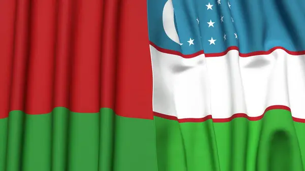 Gerçekçi kumaş dokusuna sahip Belarus ve UZBEKISTAN bayrakları