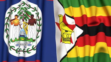 Gerçekçi kumaş dokusuna sahip Bayraklar BELIZE ve ZIMBABWE