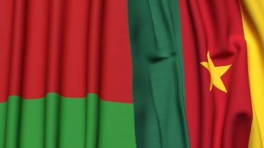 Gerçekçi kumaş dokusuna sahip Belarus ve CAMEROON bayrakları