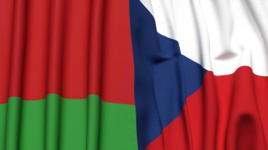 Gerçekçi kumaş dokusuna sahip BELARUS ve CZECH Cumhuriyet bayrakları