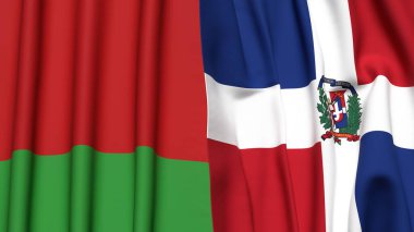 BELARUS ve DOMINICAN REPUBLIC bayrakları gerçekçi kumaş dokusuna sahip