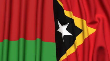 Gerçekçi kumaş dokusuna sahip BELARUS ve Doğu TiMOR bayrakları
