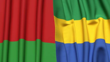 BeLARUS ve GABON bayrakları gerçekçi kumaş dokusuyla