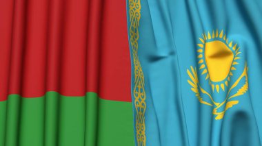 Gerçekçi kumaş dokusuna sahip BELARUS ve KAZAKHSTAN bayrakları