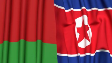 Gerçekçi kumaş dokusuna sahip Bayraklar: BELARUS ve KORE North