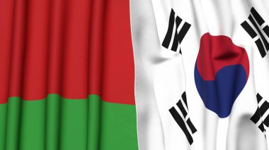 Bayraklar Belarus ve Kore 'nin güneyinde gerçekçi kumaş dokusuna sahip.