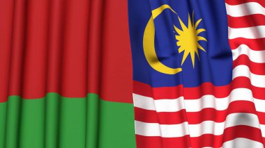 Gerçekçi kumaş dokusuna sahip Belarus ve Malezya bayrakları