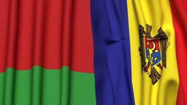 Gerçekçi kumaş dokusuna sahip BELARUS ve MOLDOVA bayrakları
