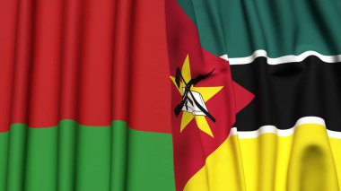 Gerçekçi kumaş dokusuna sahip Belarus ve MOZAMBIQUE bayrakları