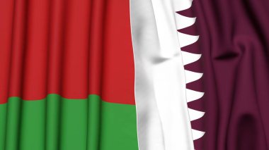 BeLARUS ve Katar 'ın gerçekçi kumaş dokusuna sahip bayrakları