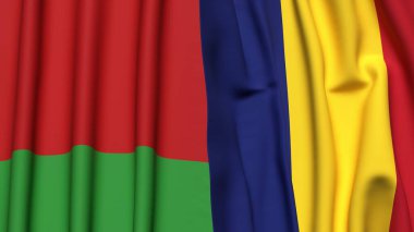 Gerçekçi kumaş dokusuna sahip Belarus ve Roma bayrakları