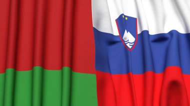 Gerçekçi kumaş dokusuna sahip Belarus ve SLOVENIA bayrakları