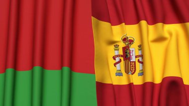 Gerçekçi kumaşlı Bayraklar ve İspanya Bayrakları