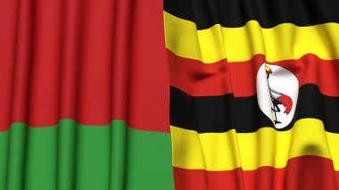 BeLARUS ve UGANDA 'nın gerçekçi kumaş dokusuna sahip bayrakları