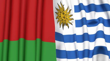 BeLARUS ve Uruguay 'ın gerçekçi kumaş dokusuna sahip bayrakları