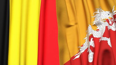 Gerçekçi kumaş dokusuna sahip BELGIUM ve BHUTAN bayrakları