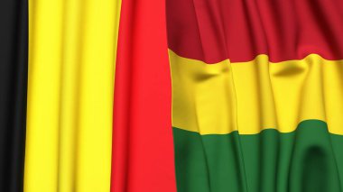 Gerçekçi kumaş dokusuna sahip Belçika ve BOLIVIA bayrakları