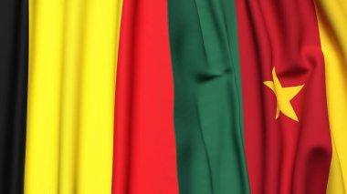 Gerçekçi kumaş dokusuna sahip Belçika ve CAMEROON bayrakları