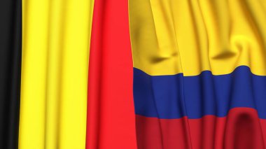 Gerçekçi kumaş dokusuna sahip Belçika ve COLOMBIA bayrakları