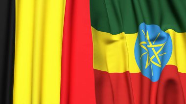 Gerçekçi kumaş dokusuna sahip Bayraklar BELGIUM ve ETHIOPIA