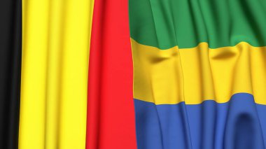 Gerçekçi kumaş desenli Belçika ve GABON bayrakları