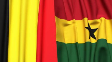 Gerçekçi kumaş dokusuna sahip Belçika ve GANA bayrakları