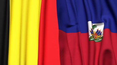 Gerçekçi kumaş dokusuna sahip Belçika ve HAITI bayrakları