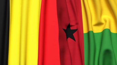 Gerçekçi kumaş dokusuna sahip Belçika ve Guinea-BISSAU bayrakları