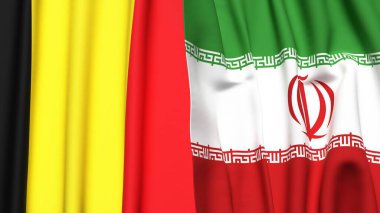 Gerçekçi kumaş dokusuna sahip Belçika ve İranlıların bayrakları