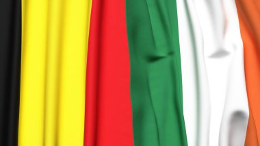 Gerçekçi kumaş dokusuna sahip Belçika ve İrlanda bayrakları