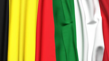 Gerçekçi kumaş desenli Belçika ve İtalya bayrakları