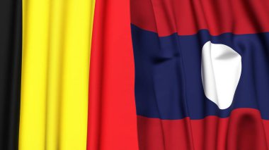 Gerçekçi kumaş desenli Belçika ve LAOS bayrakları