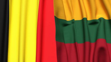 Gerçekçi kumaş dokusuna sahip Belçika ve Litvanya bayrakları